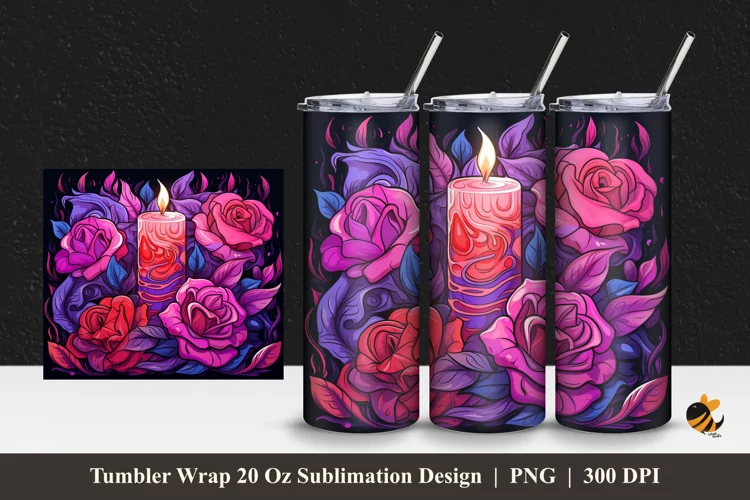 Candle Rose Tumbler Wrap Sublimation Design 1