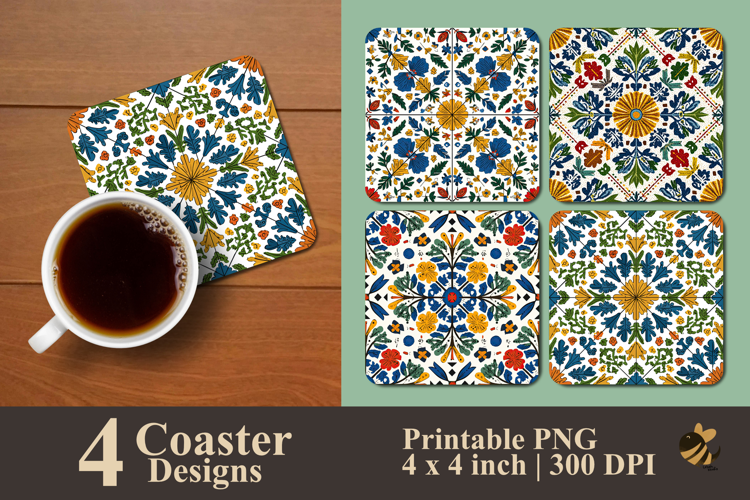 Floral Art Tile Coaster Sublimation Design