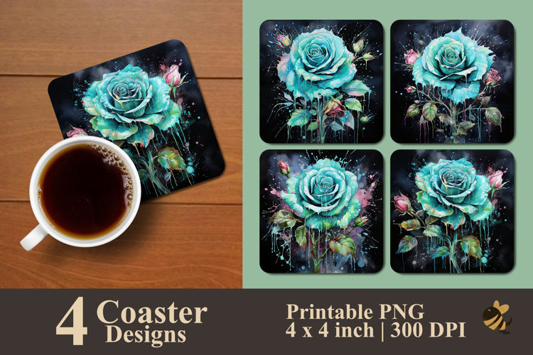 Seafoam Rose Coaster Sublimation Design