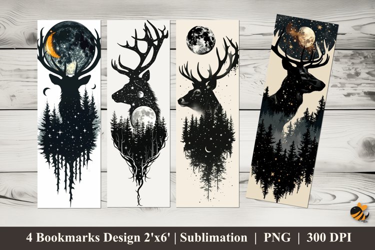 Deer Silhouette Bookmarks Sublimation Design example image 1