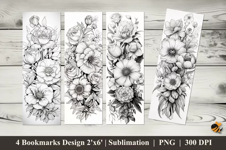 Flower Coloring Bookmarks Sublimation Design