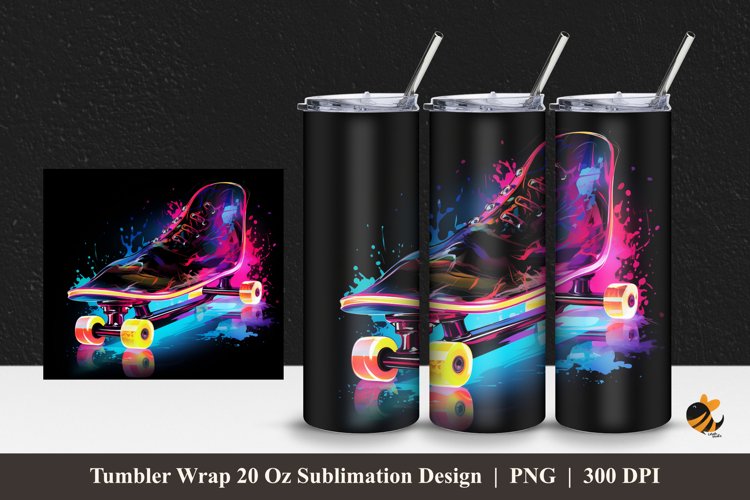 Skate Board Effect Tumbler Wrap Sublimation Design 1