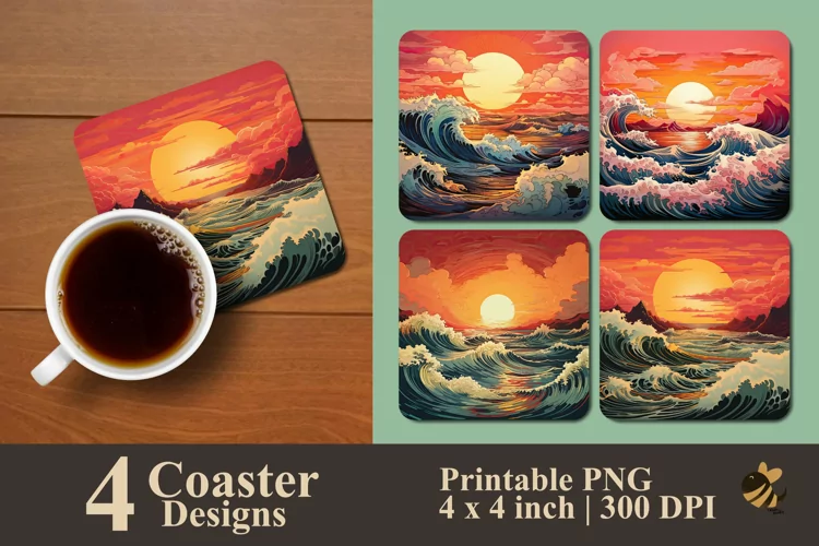 Beautiful Sunset And Wave Coaster Sublimation Designs