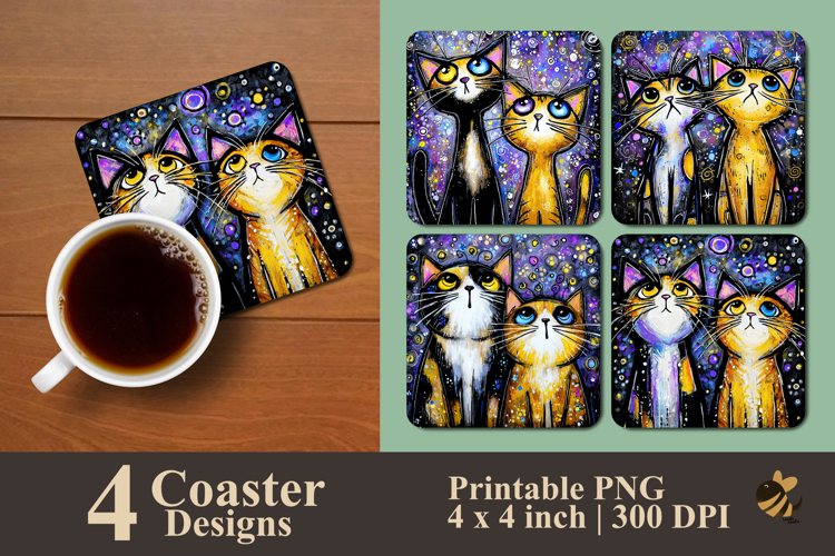 Playful Cat Coaster Sublimation Design