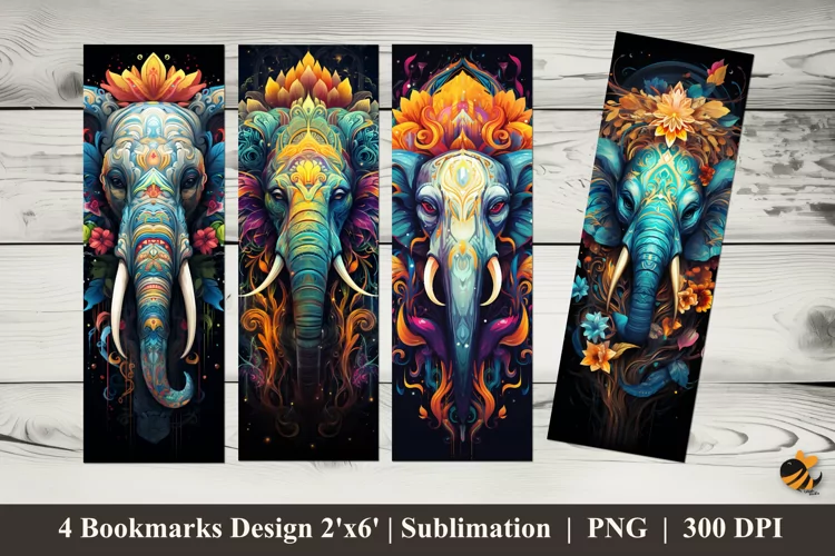 Boho Elephant Bookmarks Sublimation Design