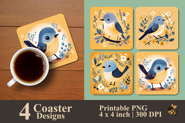 Cute little Cartoon Bird Tree Coaster Sublimation Design example image 1