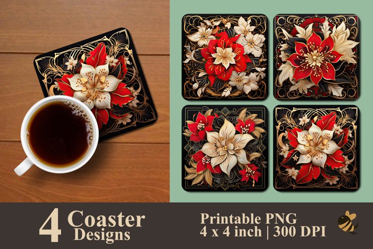 Floral Frame Coaster Sublimation Designs example image 1