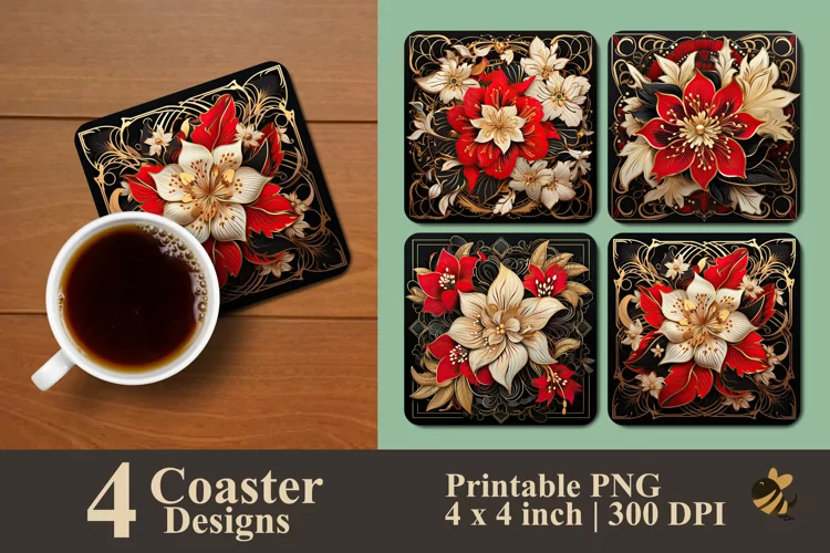 Floral Frame Coaster Sublimation Designs