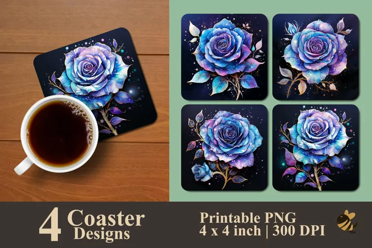 Glowing Purple Rose Coaster Sublimation Designs