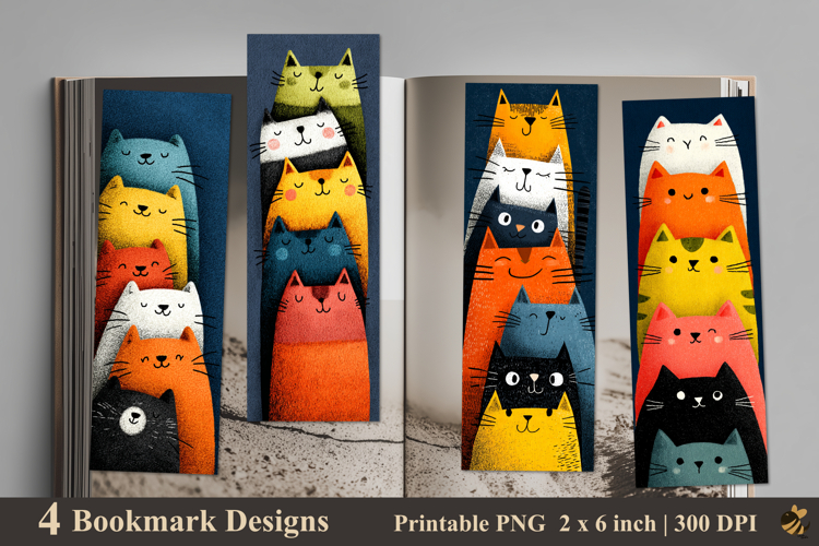 Cute Cat Pile Up Bookmarks Sublimation Design