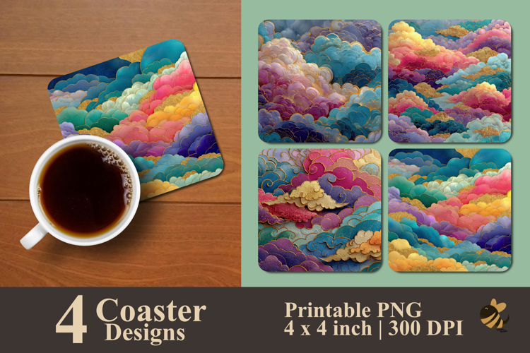 Colorful Dream Clouds Coaster Sublimation Design
