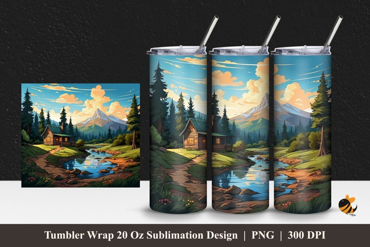 Cabin Forest Tumbler Wrap Sublimation Design 1