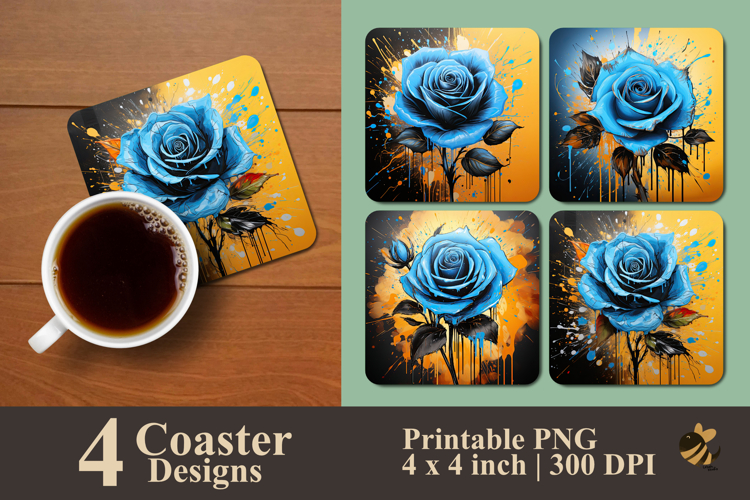 Light Blue Rose Coaster Sublimation Design
