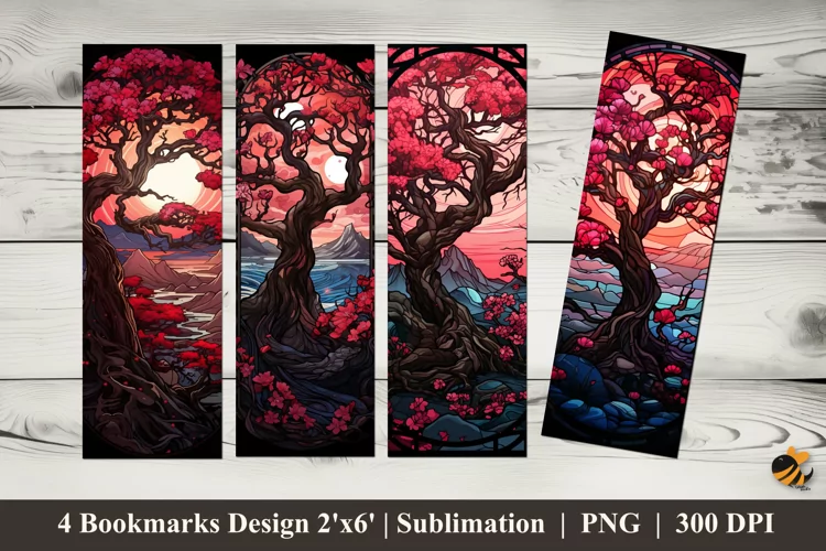 Blooming Bonsai Tree Bookmarks Sublimation Design