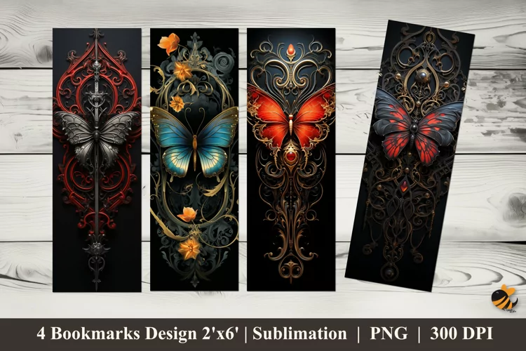 Gothic Butterfly Bookmarks Sublimation Design