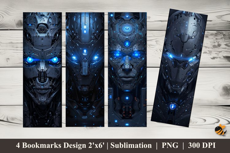 Mecha Face Bookmarks Sublimation Design example image 1
