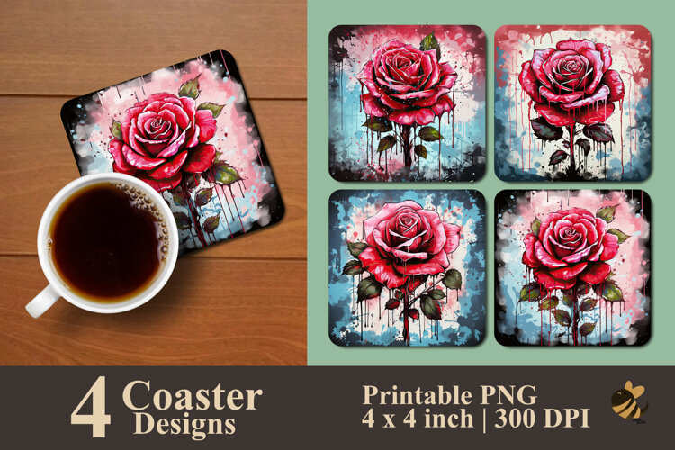 Crimson Graffiti Bloom Coaster Sublimation Design example image 1