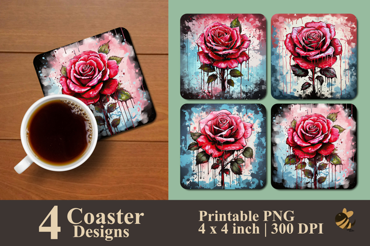 Crimson Graffiti Bloom Coaster Sublimation Design