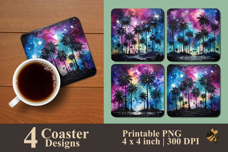 Palm Tree With Colorful Sky Coaster Sublimation Design