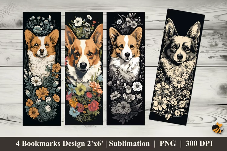 Flower Dog Tattoo Bookmarks Sublimation Design
