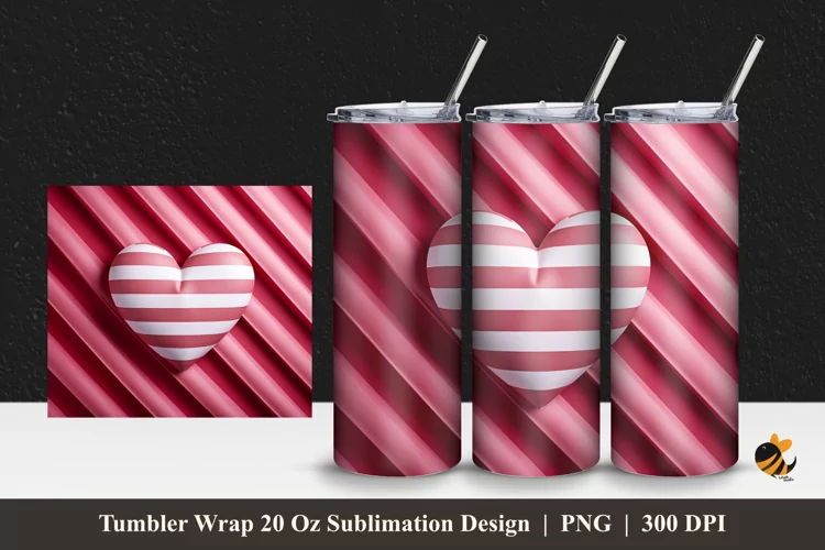 Love Stripe Tumbler Wrap Sublimation Design 1
