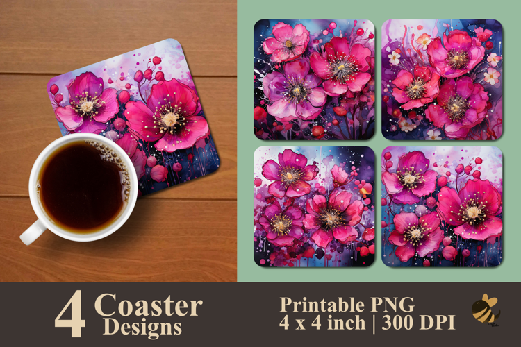 Fuchsia Thunder Petals Coaster Sublimation Design