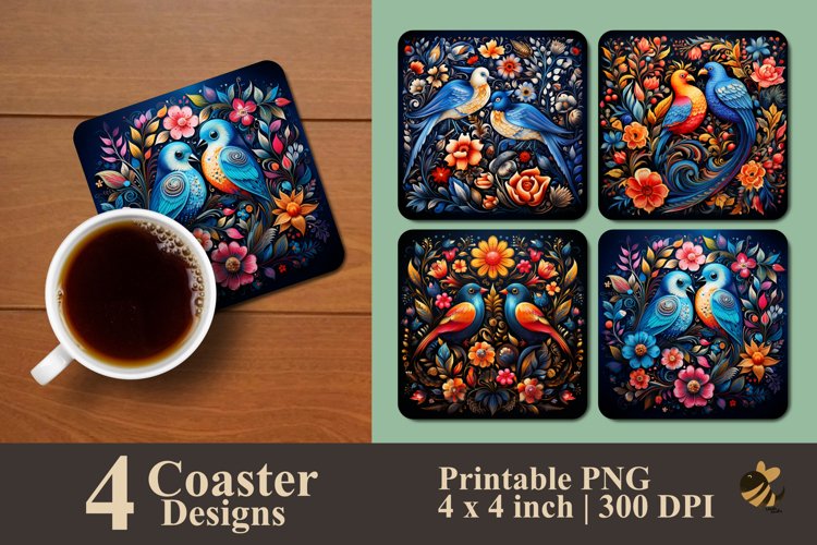 Bird Bush Coaster Sublimation Designs example image 1