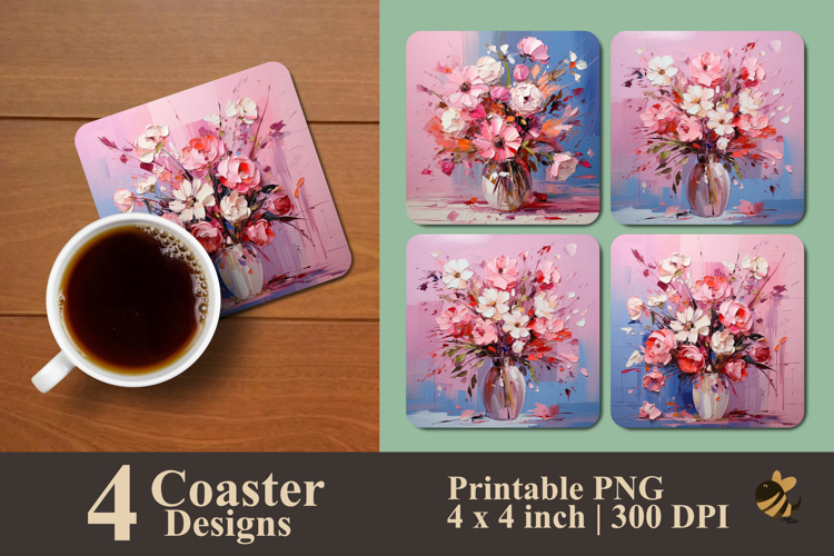 Pink Floral Texture Coaster Sublimation Design