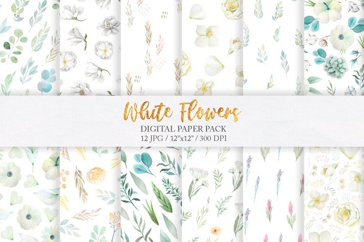 Watercolor Floral Digital Papers Pack example image 1