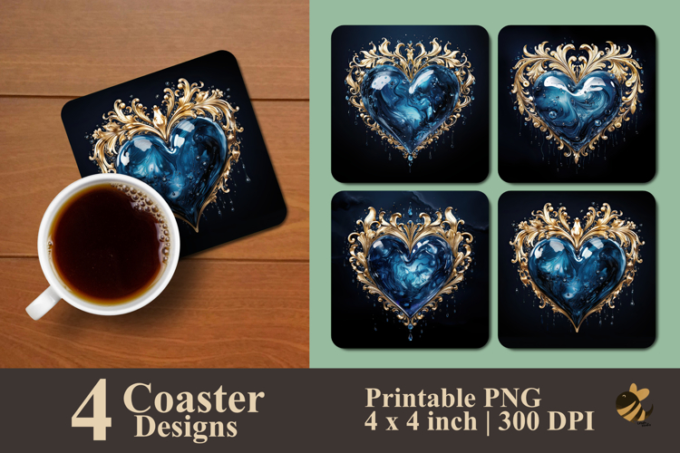 Navy Heart Coaster Sublimation Design