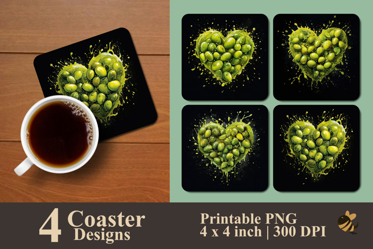 Olive Heart With Splash Coaster Sublimation Design