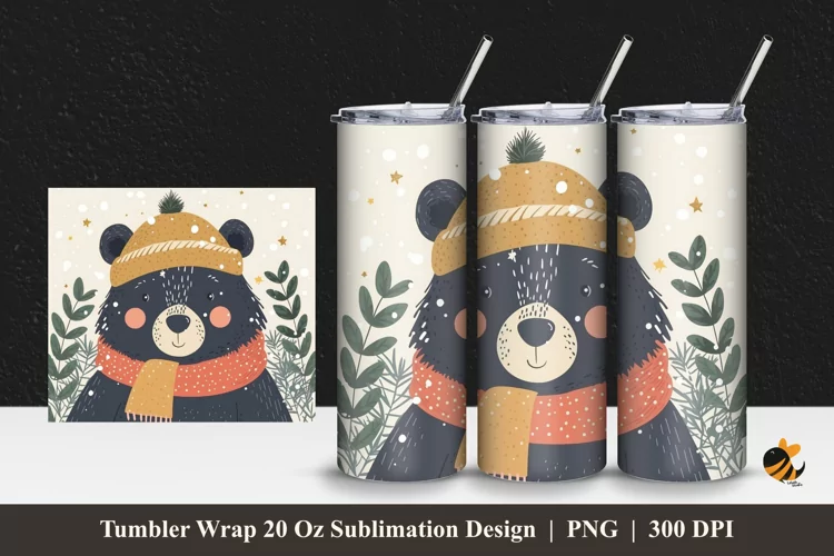 Scandinavian Bear Tumbler Wrap Sublimation Design 1