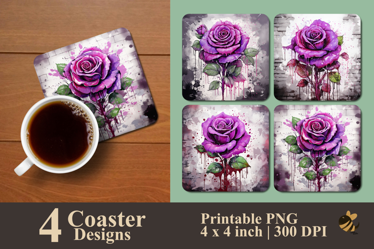 Grape Rose Coaster Sublimation Design