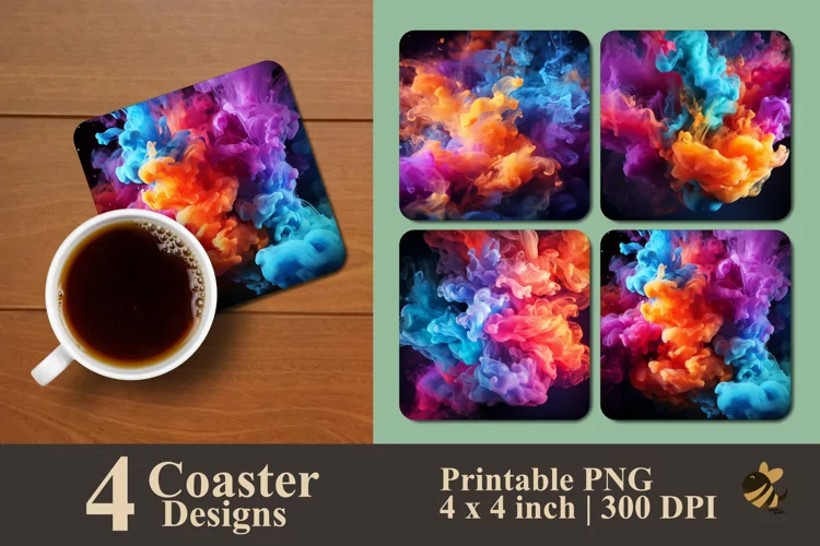 Colorful Smoke Coaster Sublimation Designs