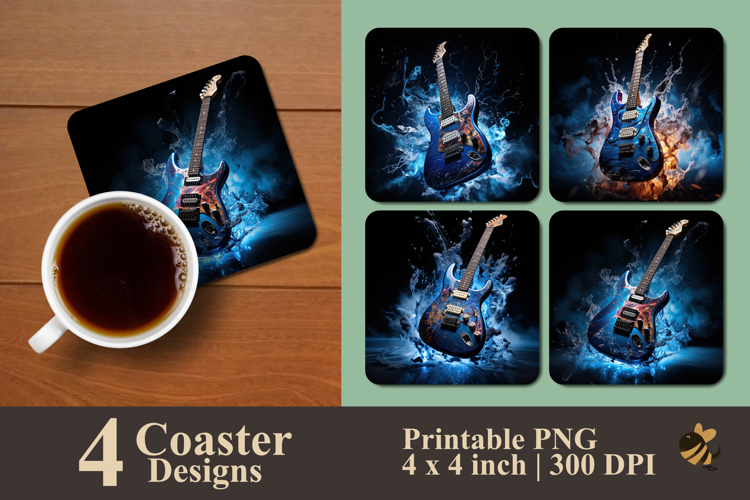 Lightning Guitar Coaster Sublimation Design