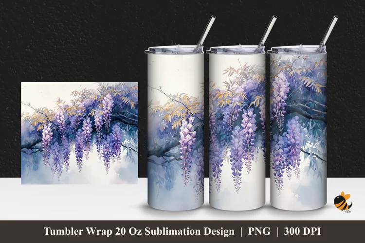Wisteria Flower Tumbler Wrap Sublimation Design 1