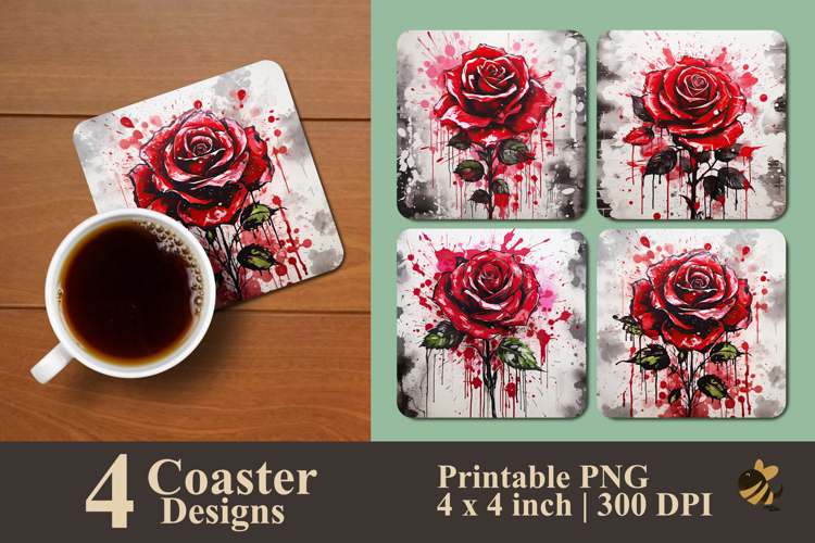 Graffiti Red Rose Coaster Sublimation Design