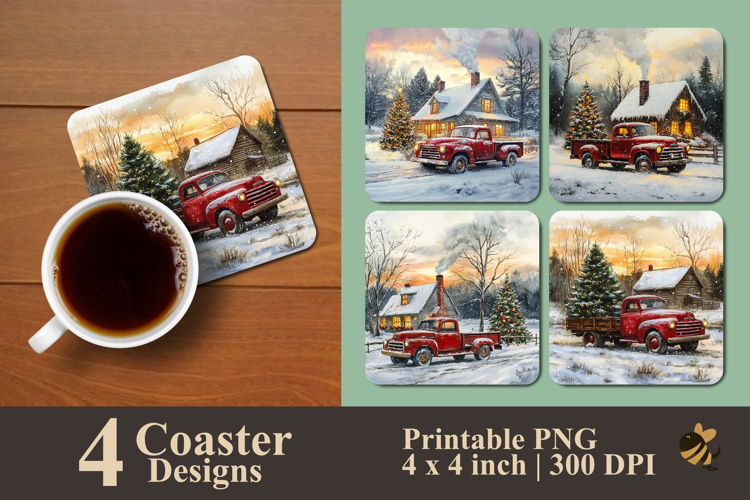 Cozy Village Truck Scene Coaster Sublimation Design
