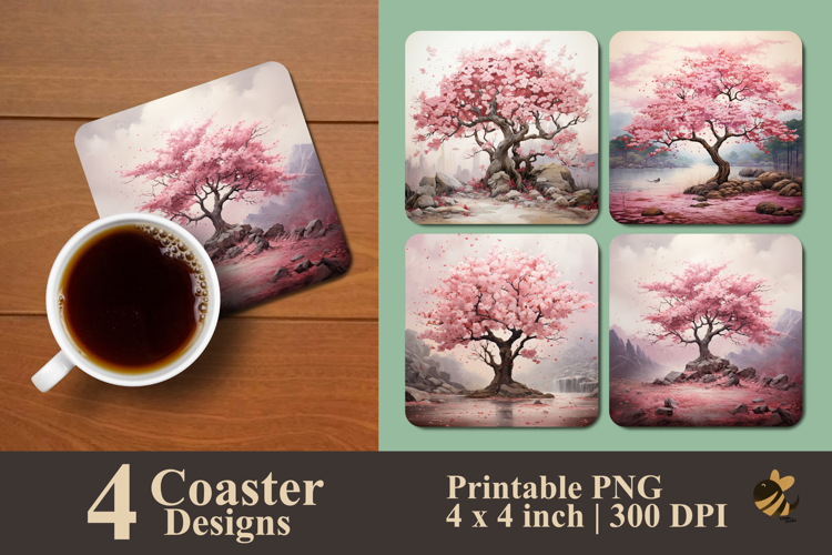 Sakura Tree Painting Coaster Sublimation Design