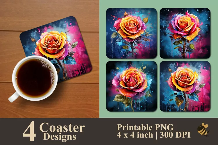 Multicolored Rose Coaster Sublimation Designs