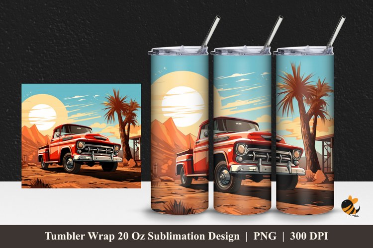 Retro Truck Tumbler Wrap Sublimation Design 1