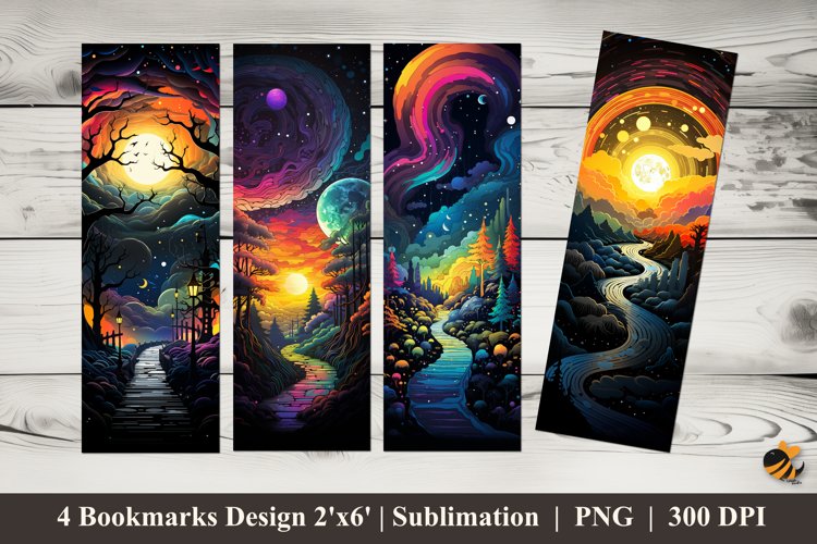 Colorful Fantasy Bookmarks Sublimation Design example image 1