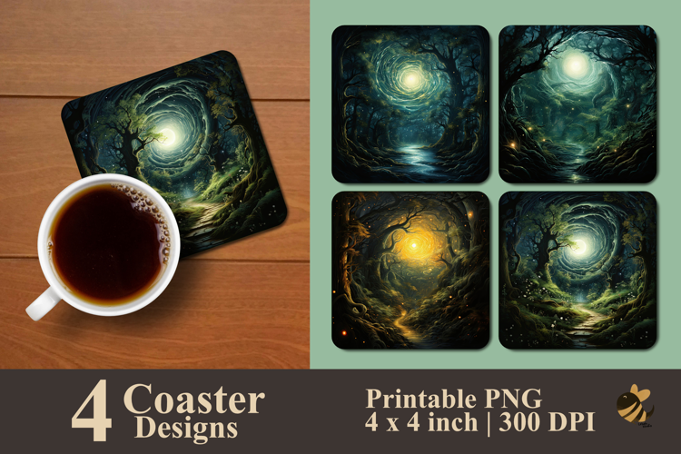 Ethereal Swirl In Ancient Wood Coaster Sublimation Design