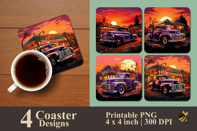 Vintage Classic Truck Coaster Sublimation Design
