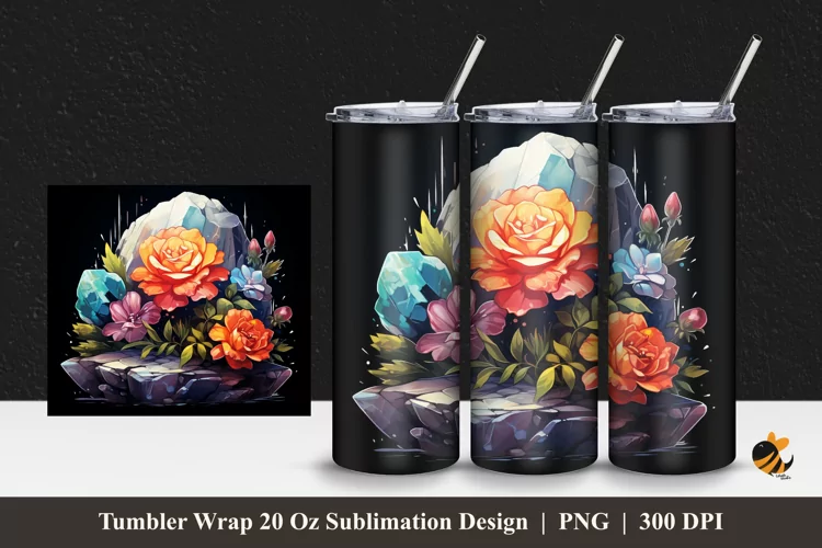Stone And Flower Tumbler Wrap Sublimation Design 1