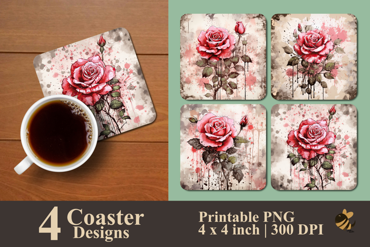 Vintage Rose Coaster Sublimation Design