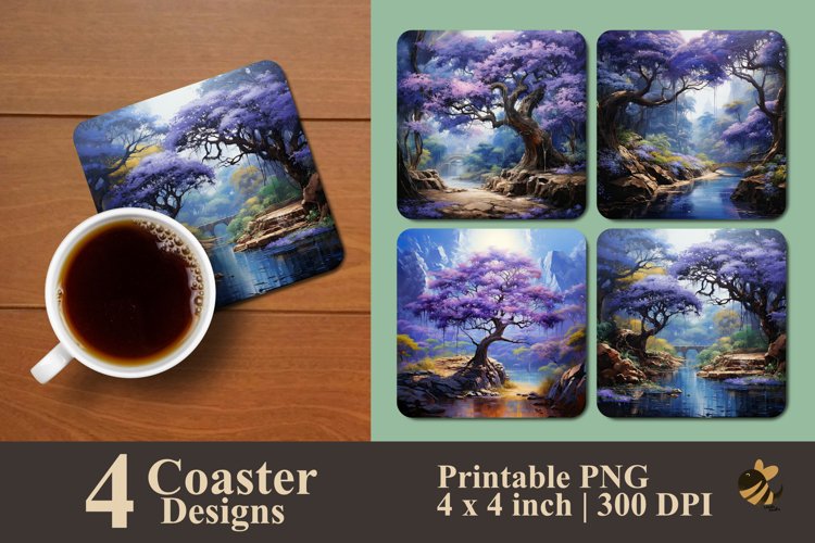 Blue Jacaranda Tree Coaster Sublimation Designs example image 1