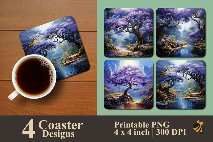 Blue Jacaranda Tree Coaster Sublimation Designs