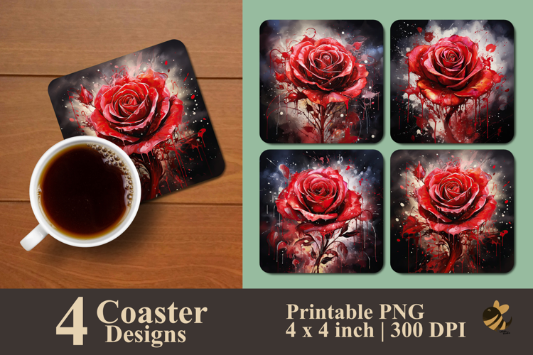 Scarlet Radiance Rose Coaster Sublimation Design