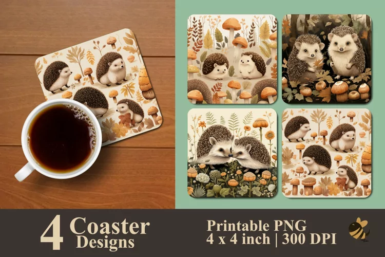 Wild Hedgehog Coaster Sublimation Designs
